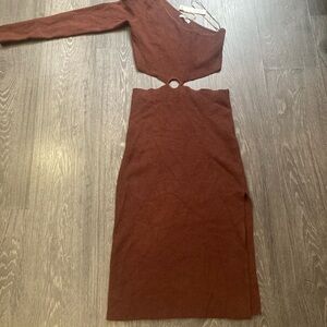 Crescent Brown Asymmetrical Ribbed Bodycon Dress